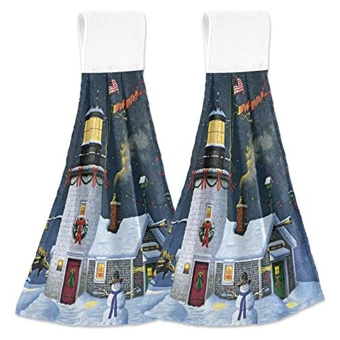 Oarencol Weihnachtliches Schneemann Leuchtturm Küchentuch saugfähig hängende Krawatte Handtücher Cover
