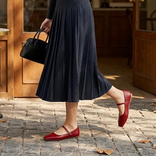 Image of MUSSHOE Square Toe Mary Jane Flats for Women: Comfortable Non-Slip Dressy Business Casual Shoes with Adjustable Strap for Office Work