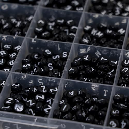 Image of Acrylic Letter & Number Beads, 4x7mm, Black, 1450Pcs