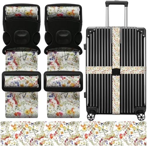 Image of Luggage Straps for Suitcases, Travel Adjustable Belt with Quick Release Buckle, Heavy Duty Nylon Bag Packing Strap, Unique Bright Identifiers Business Travel Accessories (2 Pack) - Yellow Flowers