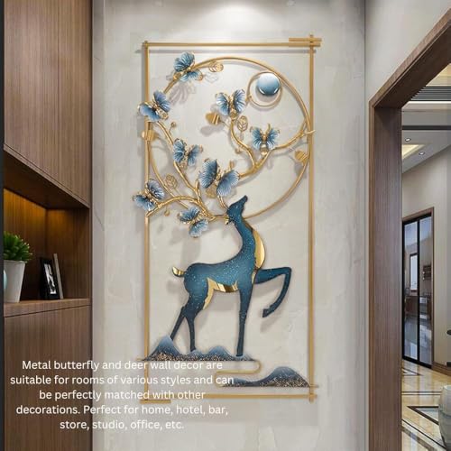 Image of SHREE 'O' GREEN TECH Metal Deer Frame Big Wall Decor Wall Hanging Multi Color Wall Arts for Home Hotel Office Living Room Bedroom (Size 24x42 inch)