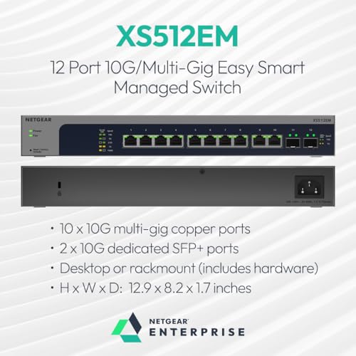 Image of NETGEAR 12-Port Multi-Gigabit Easy Smart Managed Switch (XS512EMv2) - All Ports Support 10G, Including 10 Ethernet Ports and 2 Dedicated SFP+ Ports