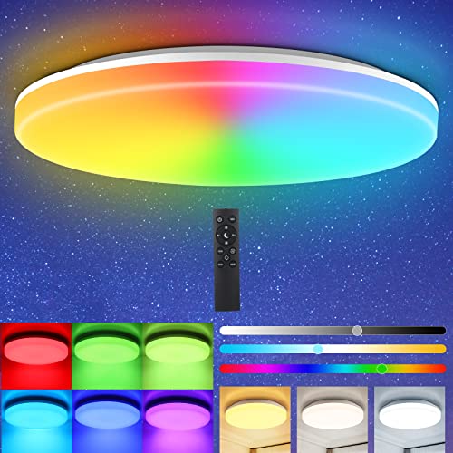 LEOEU RGB LED Deckenleuchte Dimmbar mit Fernbedienung, Deckenlampe LED 7...