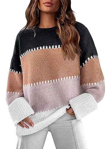 XIEERDUO Oversized Sweaters for Women Crewneck Long Sleeve Fuzzy Knit Warm Pullover Sweater