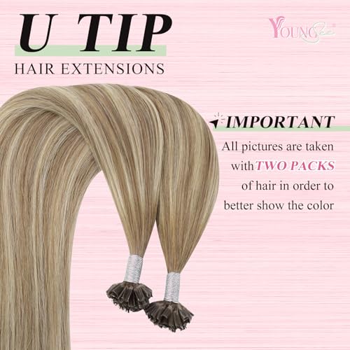 Image of YoungSee U Tip Hair Extensions Real Human Hair Ombre Light Brown and Blonde Utip Real Hair Extension Balayage Human Hair K Tips Extensions for Long Hair Ktips Hair Extension Add Length 1G /S 50G 22In
