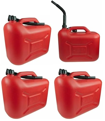 4 x Kanister 20L Kunststoff ROT ECO Reservekanister Benzinkanister Dieselkanister ÖlKanister -K&B Vertrieb- Kraftstoffkanister inkl. Ausgießrohr UN-Zulassung 1004