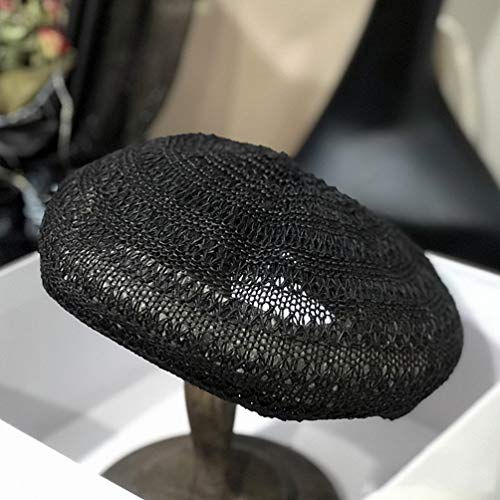 Tendycoco Straw Beret Hat Summer Woven Frech Hat Travel Beach Basque Beret Art Hat For Women Girls Lady - Black #TOP1