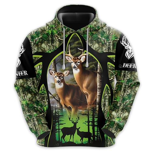 V-DECORPARKS Men's Deer Fleece Hooded Sweatshirt - 3D Wild Animal Printed Pullover Hoodie Men Women Set 63