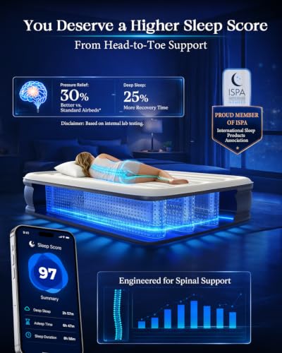 Image of VOSSER Full Size Air Mattress with Built-in Pump - 13 inch Raised Self Inflating Blow Up Mattress for Home, Guests & Travel - Premium Flocked Top Inflatable Bed, Luxury Air Bed, 660lbs