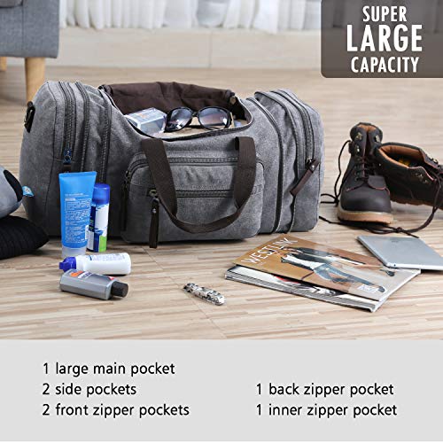 Toupons Canvas Duffel Bag Small Carry-on Bag Overnight Bag Weekender Bag for Men (Grey)