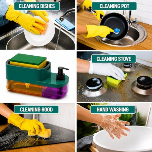 Image of Kitchen Soap Dispenser with Sponge Holder 3-in-1 Dish Wash & Hand Wash Pump for Sink Countertop BPA Free Easy Refill