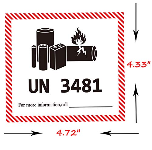 UN 3481 Lithium Battery Labels 4.72 x 4.33 inch Lithium Ion Battery Transport Caution Warning Labels  200 Adhesive Stickers  - Thumbnail 3