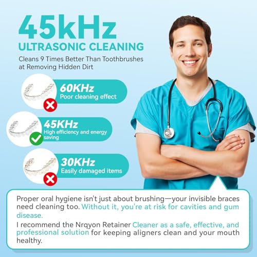 Image of Ultrasonic Retainer Cleaner, 45kHz Denture Cleaner with UV Light, 200ML