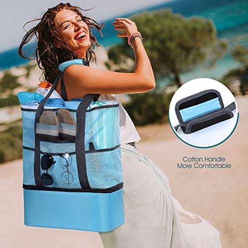 Mesh Beach Tote Bag Cooler: Waterproof Sandproof Extra Oversized 42L XL Large Pool Bags with Insulated Detachable Cooler Women Men Lightweight Family Foldable Totes Travel Swim Toy - Image 7