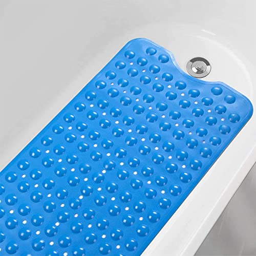 Image of TurtleGrip Anti-Slip Shower Mat, 100x40 cm Soft-Pebble (Solid Blue), Anti-Skid Bath Mat with Suction Cups, Machine Washable Bathroom Mats with Drain Holes, Anti Slip mat for Bathroom Floor