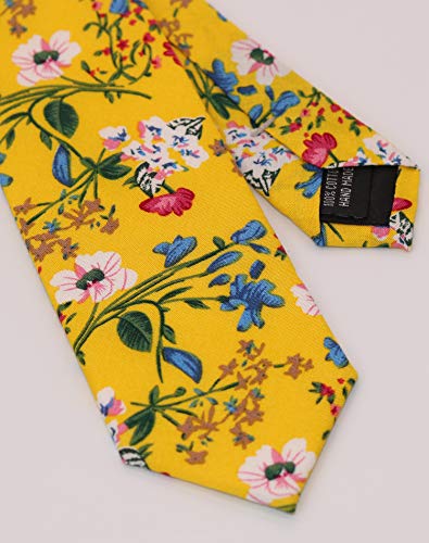 Image of Men's Skinny Tie Floral Cotton Necktie and Tie Bar Clip Sets, Great for Weddings,Groom,Groomsmen