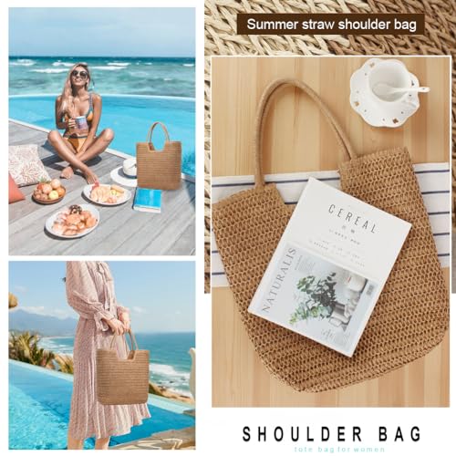Bolso de playa tejido para mujer, gran capacidad miniatura 5