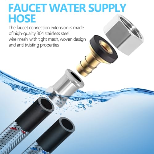 2 Stück Wasserhahn Schlauch G3/8 x M10 Anschlussschlauch Armatur Verlängerung 80cm Flexschlauch Verlängerung Panzerschlauch mit Dichtungsband Wasserhahn Anschlussschlauch 3/8 Zoll für Mischbatterie