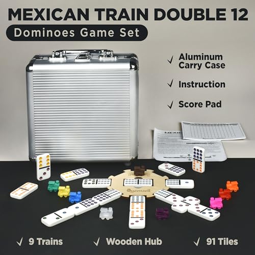 Dominoes Double 12 con Hub, Marcador y Trenes Metálicos miniatura 2
