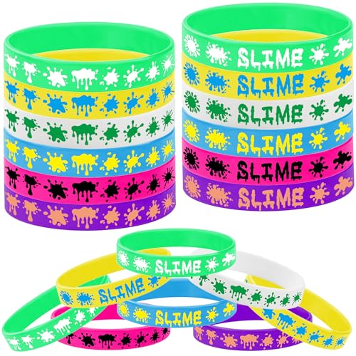 24 pulseras de goma con temática de limo arcoíris, pulseras de silicona, suministros de fiesta de pintura artística, regalos de fiesta de cumpleaños, baby shower