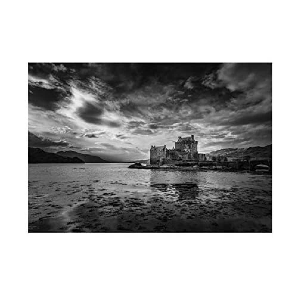 Wee Blue Coo Scottish Photo Landscape Eilean Donan Castle BW Wall Art Print