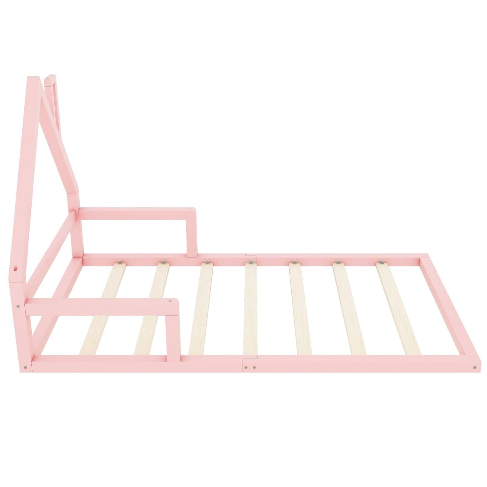 PUGSDRLY Lit Enfant 90x200cm, Lit Plaqué Pin Massif 1 Place, Forme Maison