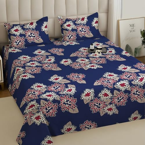 Image of Weave & Decor Super Soft 144 TC 90x90 inches Printed Cotton Double Bed Bedsheet with Two Pillow Covers