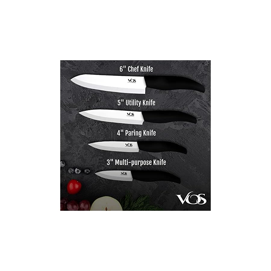 Vos-Ceramic-Knife-Set-with-Knife-Block-Holder-4-Piece-knives-Set-Chef-Knife-Utility-Knife-Paring-Knife-and-Multi-Purpose-Knife-Lightweight-Sharp-Knives-Elegant-Gift-Box-Black Vos Ceramic Knife Set, Ceramic Knives Set For Kitchen, Ceramic Kitchen Knives With Holder, Ceramic Paring Knife 3", 4", 5", 6" Inch Black