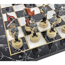 US American Civil War Generals Painted Chess Set with 16.5 inch Faux Marble Color Alpha Numeric Board