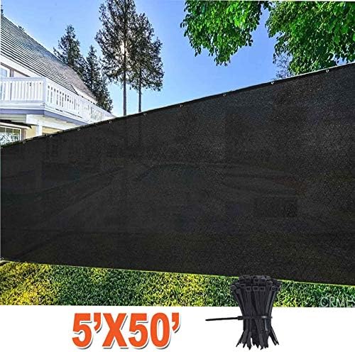 EVERGROW® 5' x 50' Black Fence Privacy Screen Windscreen Shade Fabric Mesh Tarp Mesh Brass Grommets Free Zip Ties with One Year Warranty 90% UV Blockage 5X50 Black