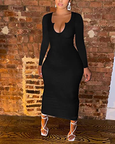 Image of Women Sexy Two Piece Skirt Outfits Long Sleeve /Sleeveless V Neck Bodycon Ribbed Knitted Maxi Club Party Dress