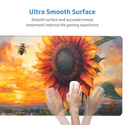 Image of Sunflower Bee Extended Gaming Mouse Pad, with Stitched Edges Large Mouse Pad Desk Protector, Rubber Base Mousepad Keyboard Mouses Mat for Work Game Office Home- 32 inch X 12 inch Inch,E788