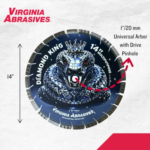 Virginia Abrasives Diamond King 14" Multi-Purpose Blade – Wet/Dry – Concrete/Asphalt, Used with high Speed and Walk Behind saws – 14" x .125" x 1"/20mm - 10mm Segments - Image 2