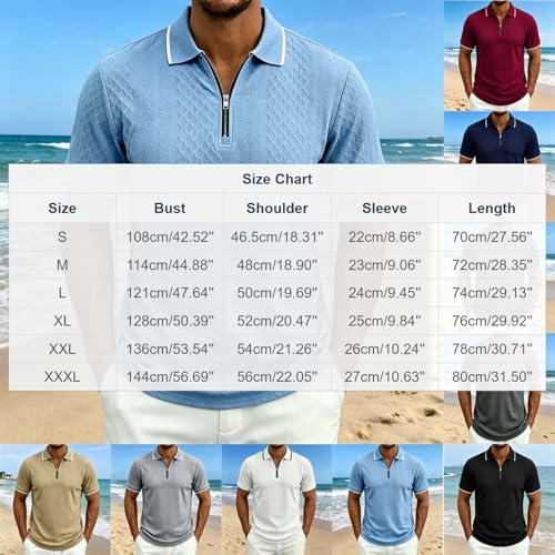 Camisa Polo para Hombre Manga Corta con Cierre Cuarto Cremallera Verano Playa Ajuste Clásico Estilo Golf miniatura 3