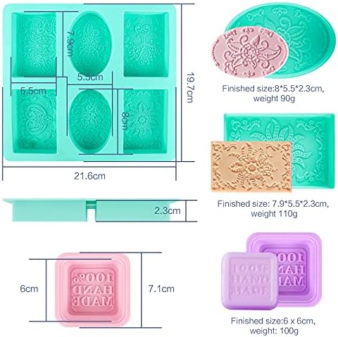 Chudian 4 Pieces Silicone Soap Making Molds, 100% Handmade Soap Mould 6-Cavity Soap Mold Tray Soft Soap Moulds for Soap Making (Random Color)