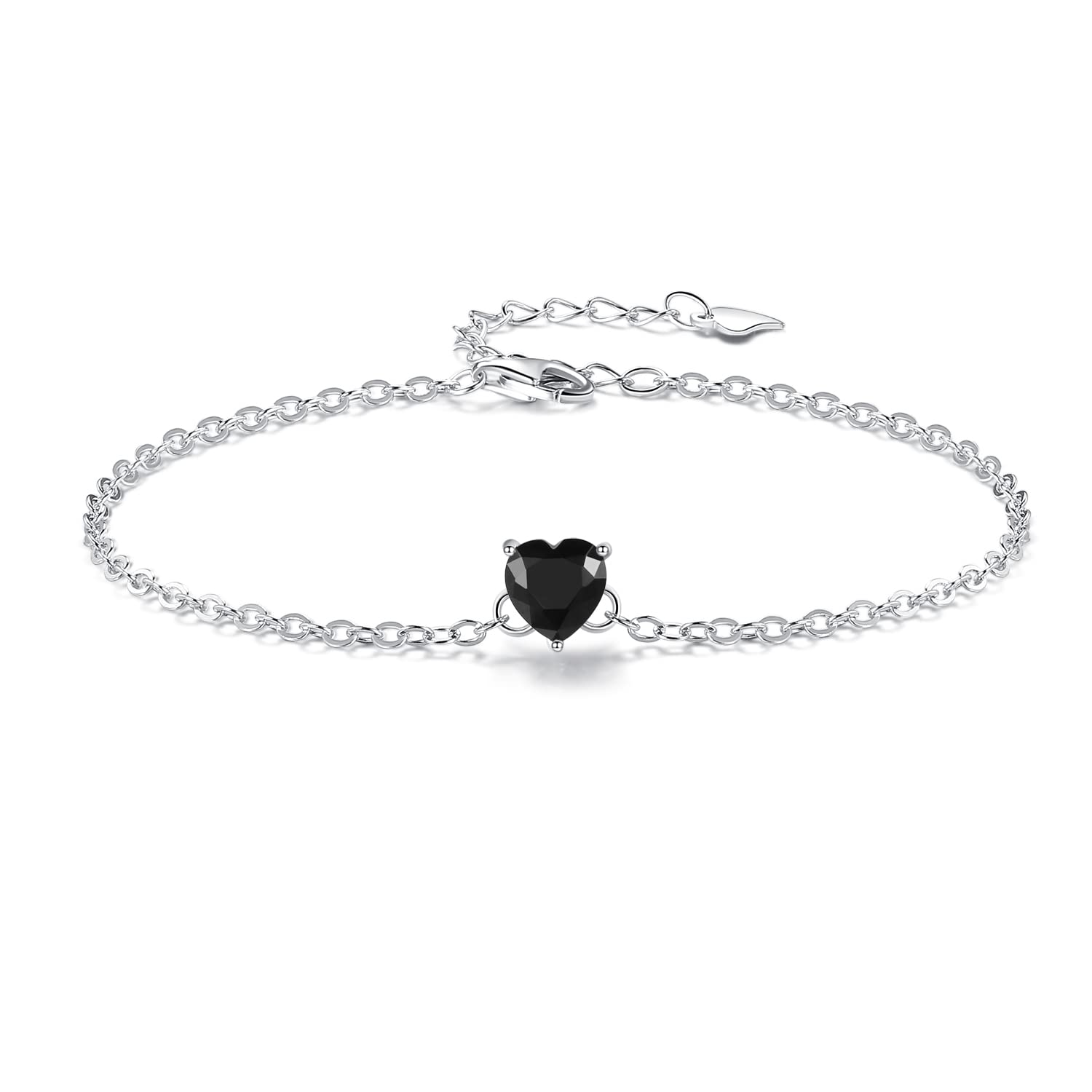 Bo&PaoPulsera con forma de corazón para mujer con circonita en plata de ley 925, pulsera para niña con piedra en forma de corazón, 21 cm, ajustable