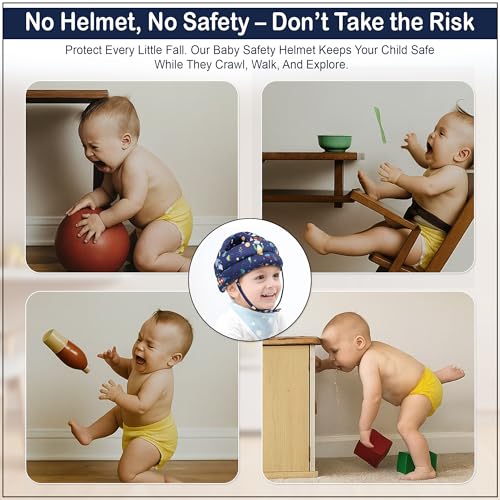 Image of GLUN Pack of 1 Baby Head Safety Cushing Helmet Navy Blue Colour, 6-12 Months Cushion Lightweight & Breathable Head Protector Helmet, Crawling & Running for Infants, Soft Cushion Headguard