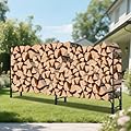 PeakPursuit 8Ft Heavy Duty Firewood Rack Outdoor with Cover, Large Steel Log Holder for Patio, Backyard, Fireplace, Weatherproof Wood Storage with Ventilated Design, Easy Assembly