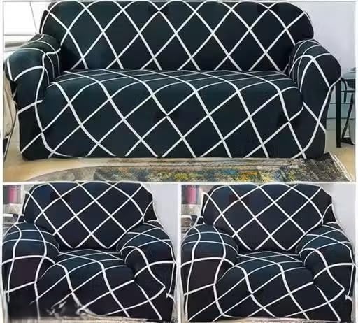 Sofa Cover 3 Seater and 2 Seater Fully Coverd 5 Seater Cover Non-Slip Sticky Elastic Stretchable Sofa Set Slipcover Protector Blend Geometric, 5 Seater (3+1+1)-image-2