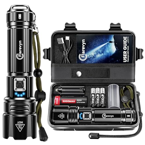 Torch Rechargeable LED Flashlight Torches-1000000 Lumen Super Bright 5500mAh Long Lasting IP67 Waterproof 5 Modes Portable Adjustable Focus Suitable for Camping/Hiking/Outdoors/Emergency Situations