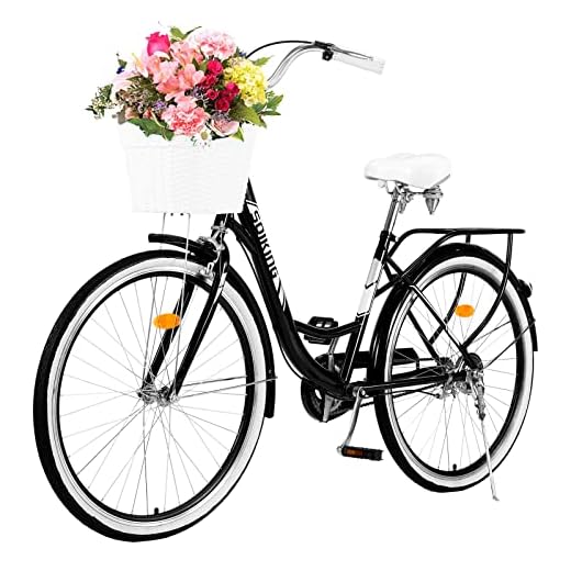 Yeahitch Womens Beach Cruiser Bike - 26 Inch Unisex Classic Iron Bicycle,Convenient and Quick Princess Car,Road Bike,Seaside Travel Bicycle,Comfortable Commuter Bicycle…