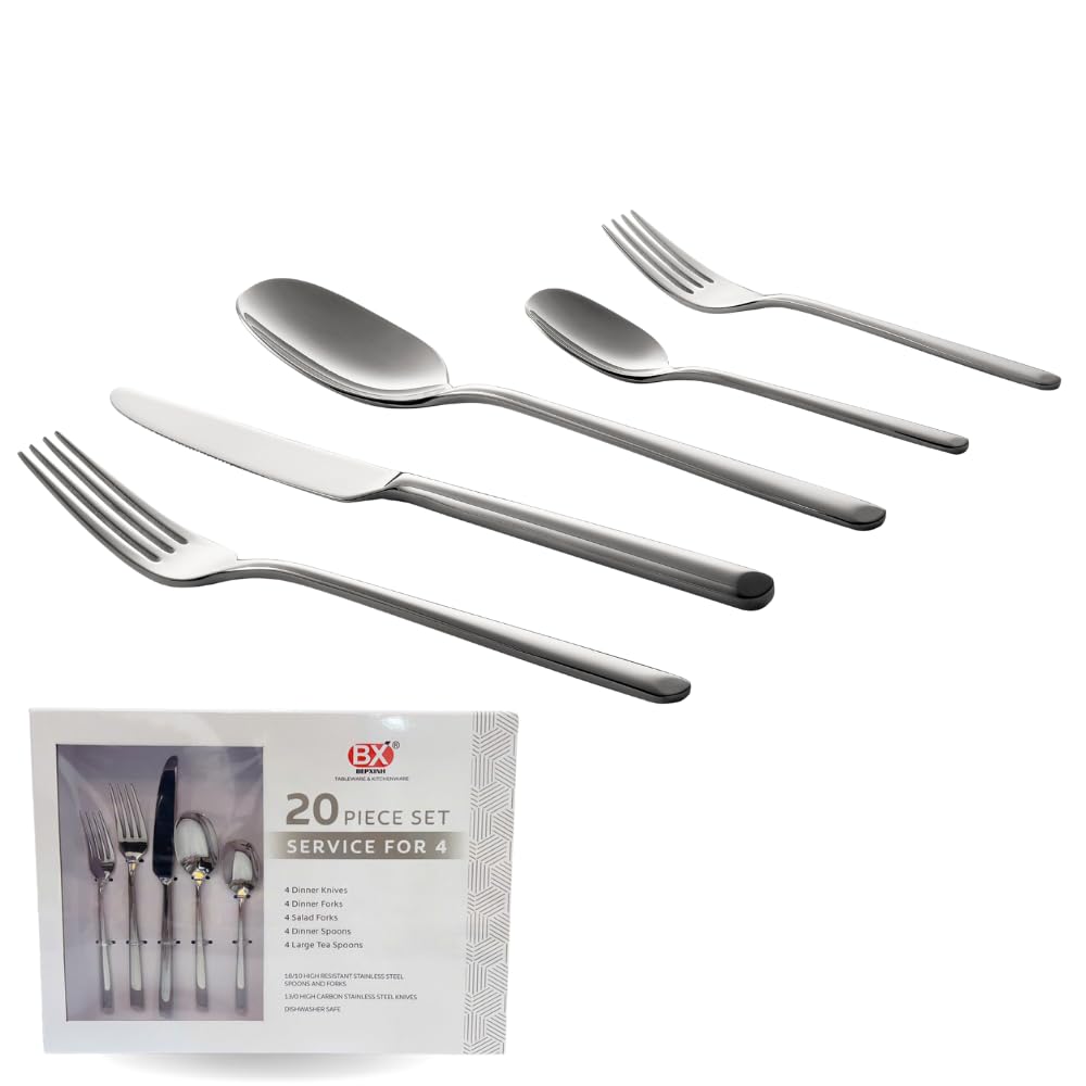 Amazon.com | BX Luxe 20-Piece Stainless Steel Flatware Set, 18/10