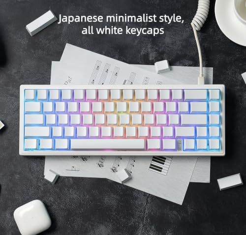 Image of dagaladoo White keycap Set,Shine Through keycaps 60 75 Percent, Japanese Style PBT Key caps,Double Shot Custom keycaps,OEM Profile Keyboard caps for Mechanical Keyboards