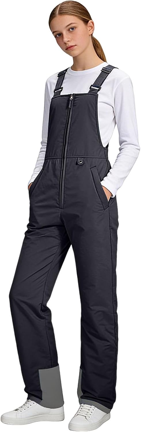 Unisex Kids Snowboard Bib Overalls Zipper Thick Thermal Winter Warm Ski Overalls with Adjustable Strap Casual