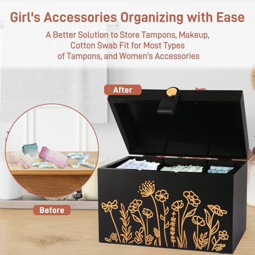 100% Solid Wood Tampon Holder Box with Lid, Copper Leather Pull, Absolute Real Wood Bathroom Decorative Box for Feminine Product Storage and Accessories such as Tampons, Cotton Balls, Gifts for Women - Image 7