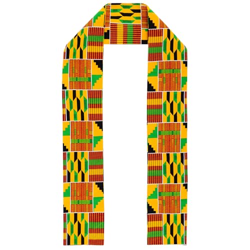 Hmxpls Kente Cloth Scarf, Unisex Kente African Print Stole Sash for Black History Month