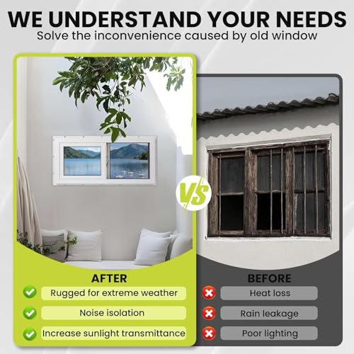 COLORPAPA Vinyl Basement Window, 32\" x 14\" Slider Window with Double Pane Insulated Tempered Glass and Fiberglass Mesh Screen for Basement Bathroom Home RV Garage (White)
