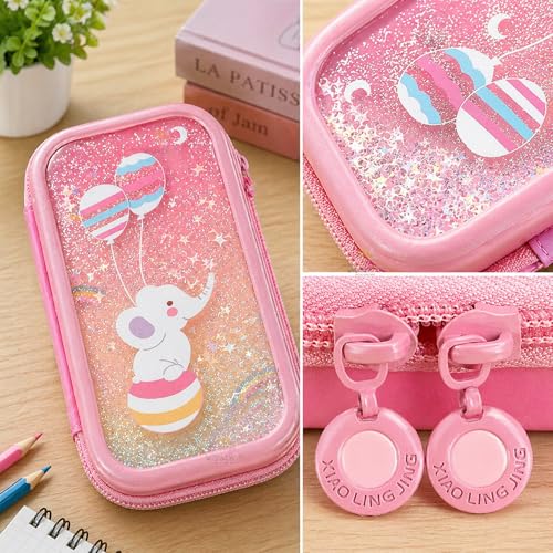 Image of WISHKEY Multipurpose Cute Cartoon Printed Pencil Case with Compartments for Kids, Large Capacity School Supply Organizer Students Stationery Box Pen Pouch with Zipper for Girls Boys Multicolor
