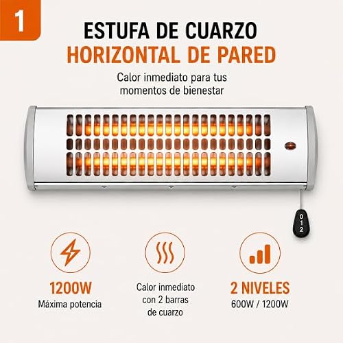 Miniatura 3 de Estufa De Cuarzo 1200w Estufa Eléctrica Bajo Consumo Calefactor Infrarrojos Estufa Infrarrojos Estufa Pared Baño