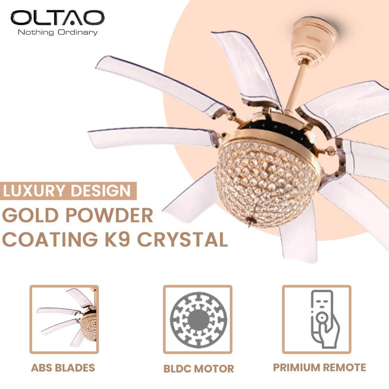Image of oltao Lily Gold Smart Chandelier Ceiling Fan with Alexa /Google Home Compatibility, BLDC Motor, Summer Winter Mode, Dimmable LED, Remote & app Control